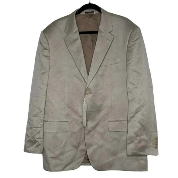 Perry Ellis 46R khaki tan blazer 55% linen 45% tencel NEW - Picture 1 of 6